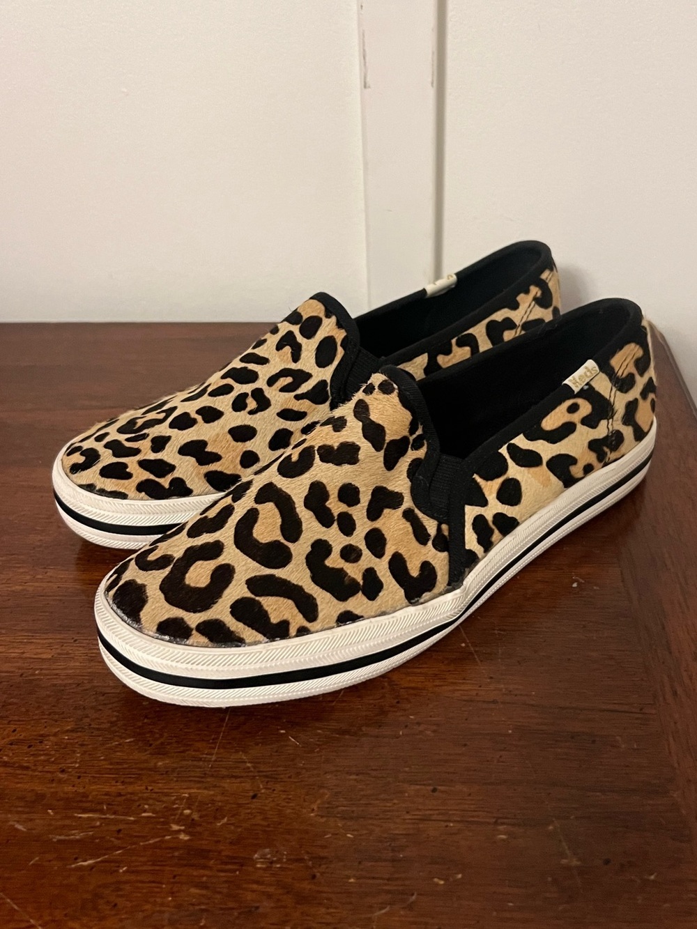 Kate Spade Keds Leopard Cheetah Flats Slip On Cow Fur Leather Women Size 7